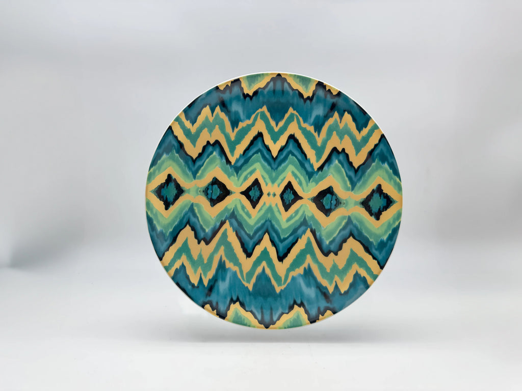 Aqua Zigzag porcelain dinner plate (26 cm) with teal and yellow pattern