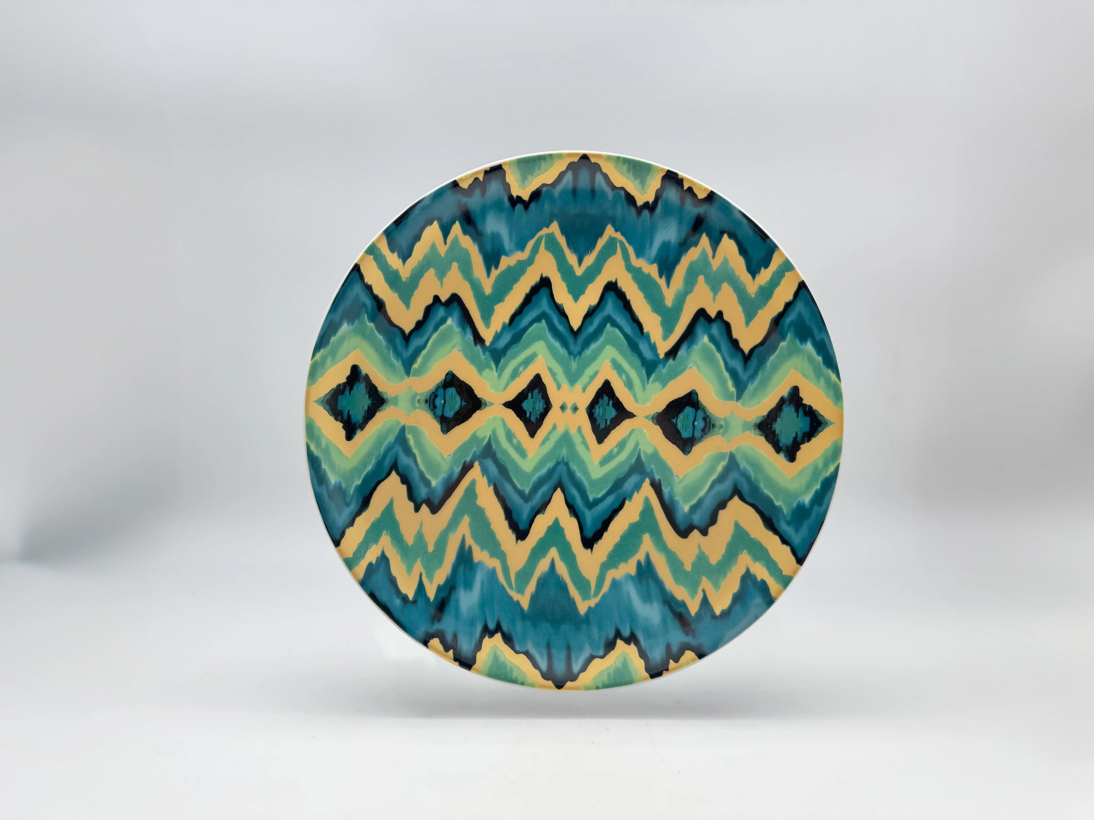 Aqua Zigzag porcelain dinner plate (26 cm) with teal and yellow pattern