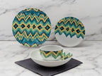 Aqua Zigzag porcelain dinnerware set displayed in a lifestyle setting