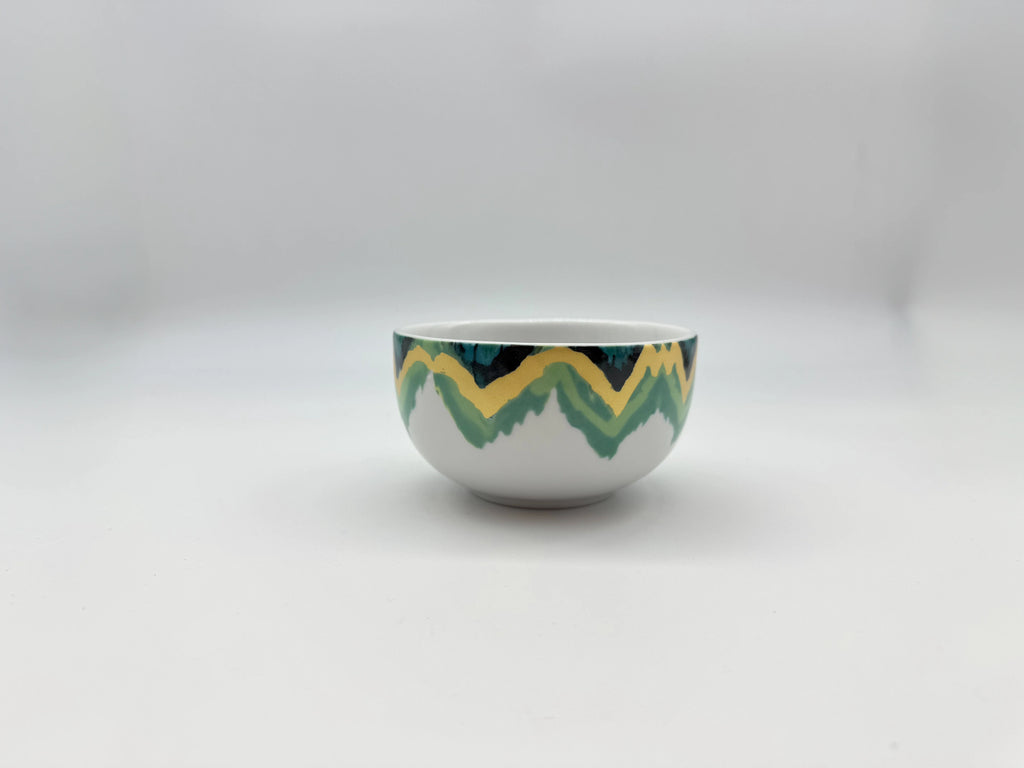 Aqua Zigzag porcelain soup bowl (11 cm) with teal and yellow zigzag pattern