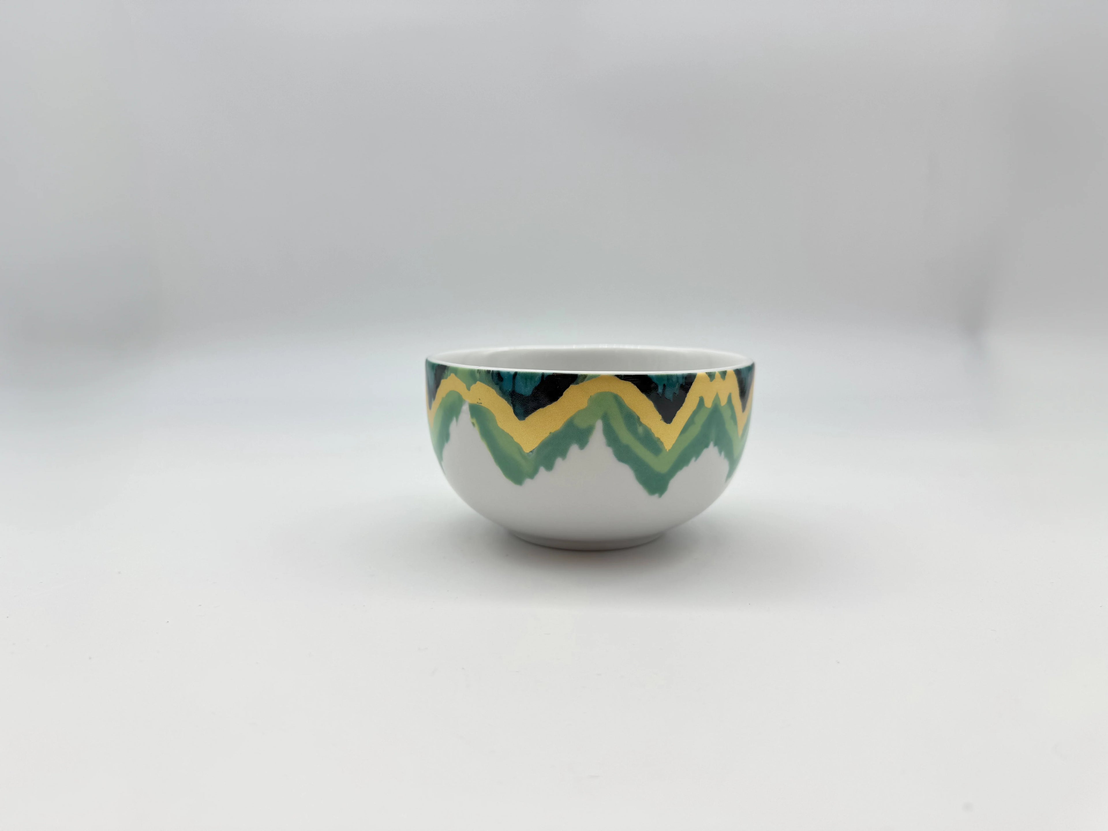 Aqua Zigzag porcelain soup bowl (11 cm) with teal and yellow zigzag pattern
