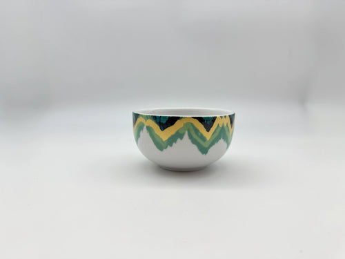 Aqua Zigzag porcelain soup bowl (11 cm) with teal and yellow zigzag pattern