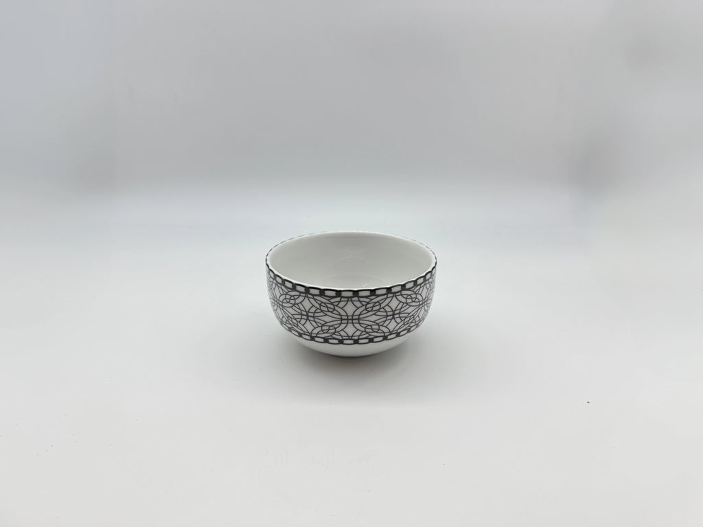 Porcelain soup bowl with black lace pattern