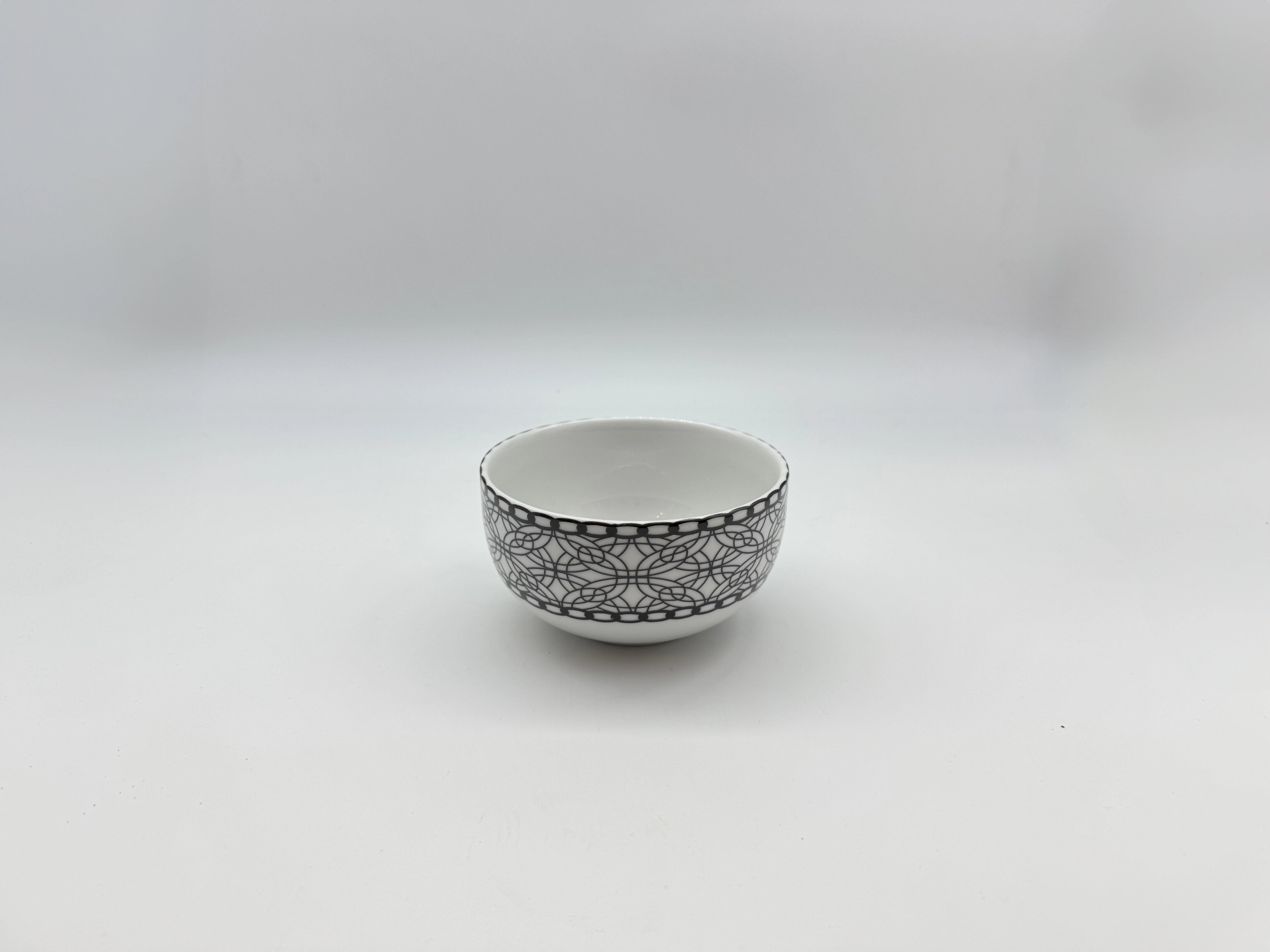 Porcelain soup bowl with black lace pattern