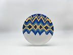 Blue Sahara dessert plate with blue and gold pattern on upper half