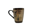 360-degree Egyptian mug featuring Cleopatra and pharaoh faces with golden hieroglyphics.