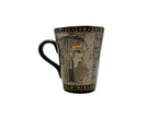 360-degree Egyptian mug featuring Cleopatra and pharaoh faces with golden hieroglyphics.