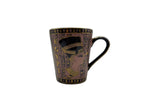 Egyptian porcelain mug with Cleopatra artwork in pink and gold – front view.