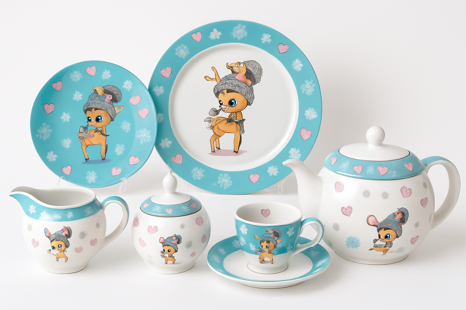 Fawn Winter Charm 24-piece porcelain set with winter-themed fawn design