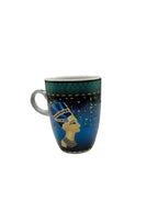Side view of Queen Nefertiti blue Egyptian mug showing Nefertiti profile and hieroglyphs