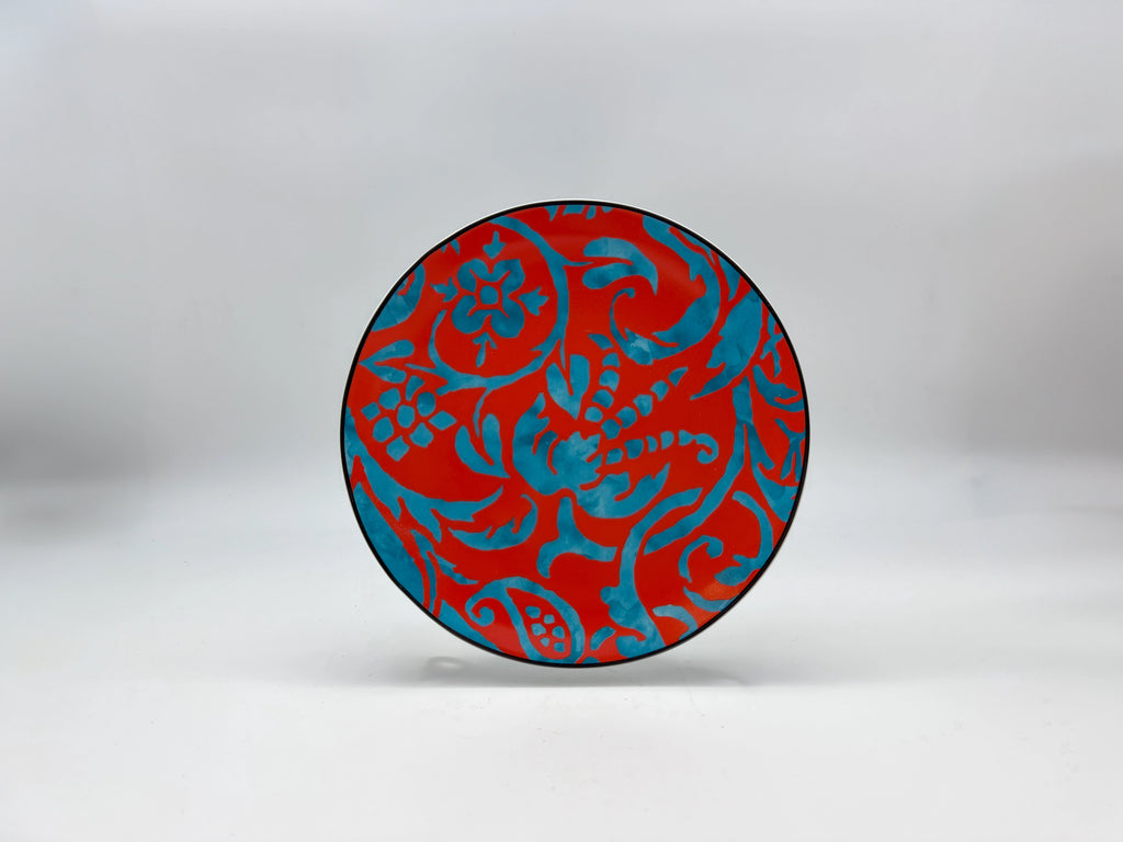 Red and blue patterned porcelain dessert plate