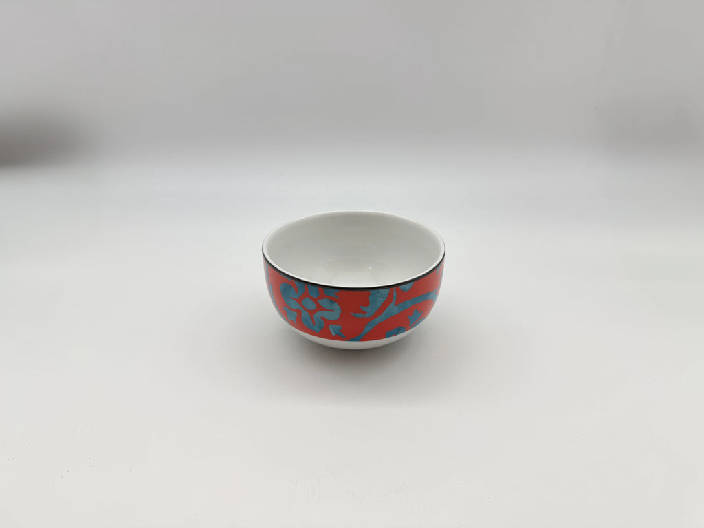 Red and blue patterned porcelain soup bowl